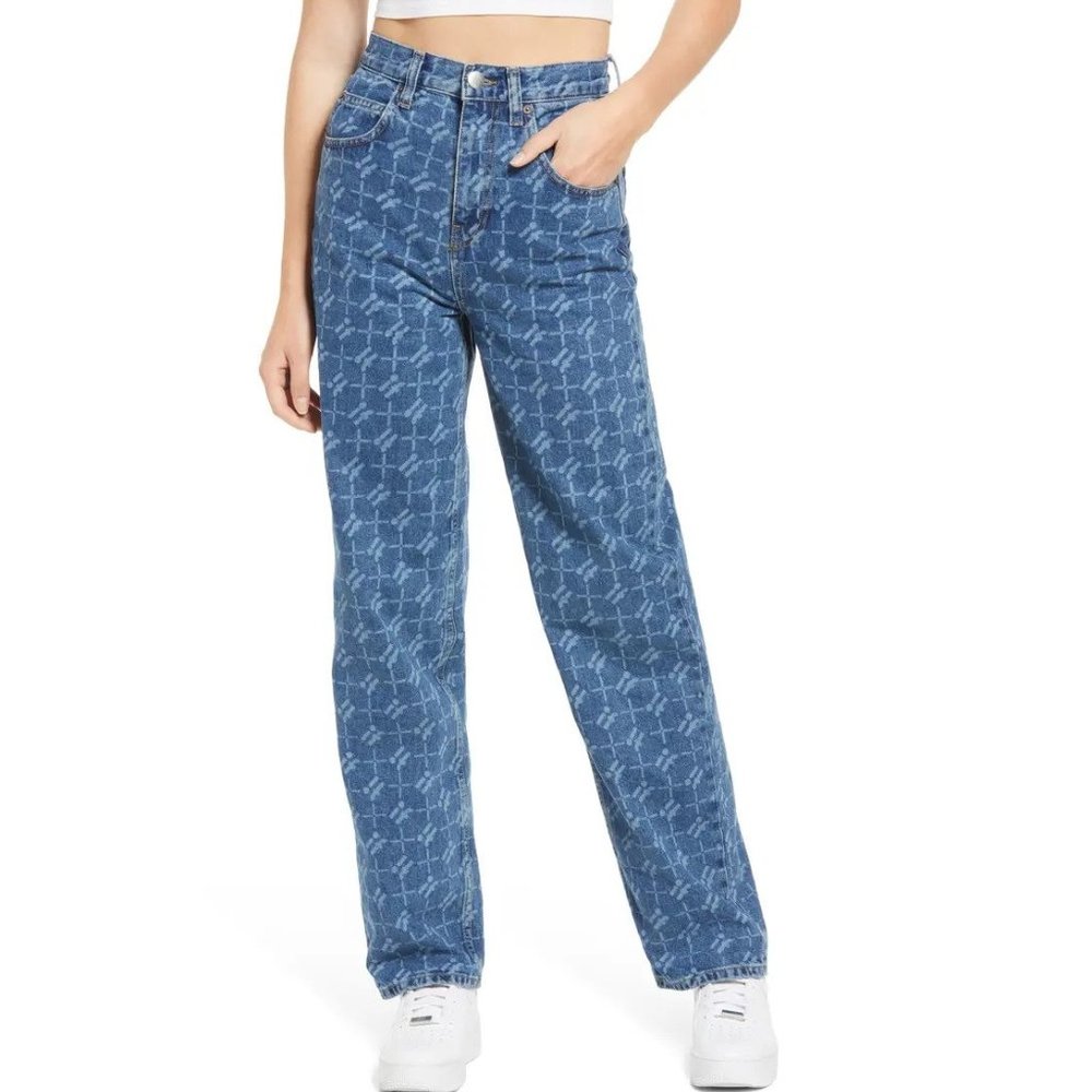 Urban Outfitter IETS FRANS Monogram High Waist Baggy Boyfriend Denim Jeans P1140
